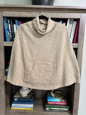 Abi Ferrin Cream Turtleneck Poncho with Kangaroo Pocket